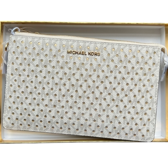 NWT Michael Kors Wristlet Vanilla Gold Gusset - Picture 1 of 7